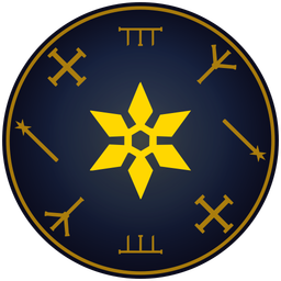 The Adam author avatar: the same dark blue disc and gold rim, a different ring of rune letters, and a gold six-pointed star at its centre