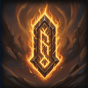 The Rune Blast ability icon: a carved stone rune tablet wreathed in orange flame against a dark smoky background