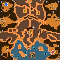 Cinderhold — 128×128 Wasteland battlefield with 7 start locations