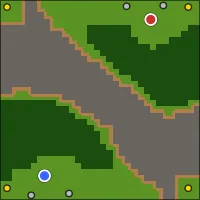 Elbow Hollow — 128×128 Forest battlefield with 2 start locations